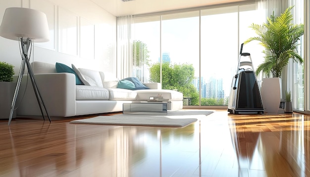 Photo women cleaning house using a vacuum cleaner