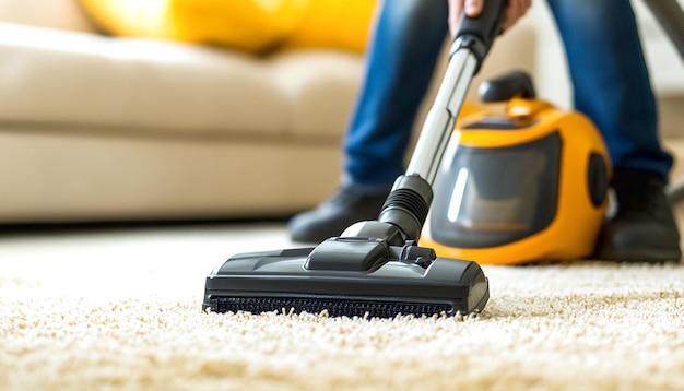 Photo women cleaning house using a vacuum cleaner