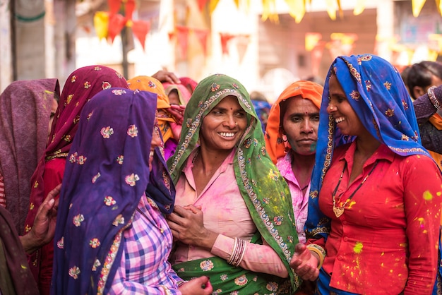 Women in colorful sarees in the village of Agra, India