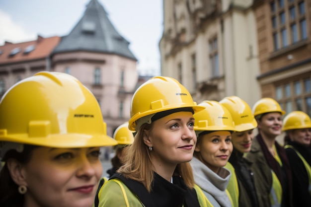 Women construction workers with hard had and protective workear