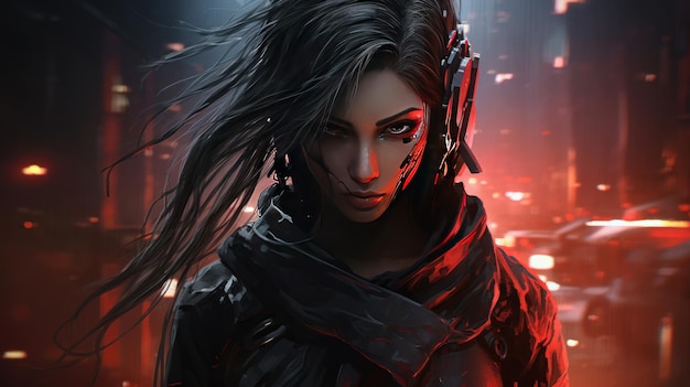 Women Cyberpunk ninja Cyborg Character background wallpaper ai generated image