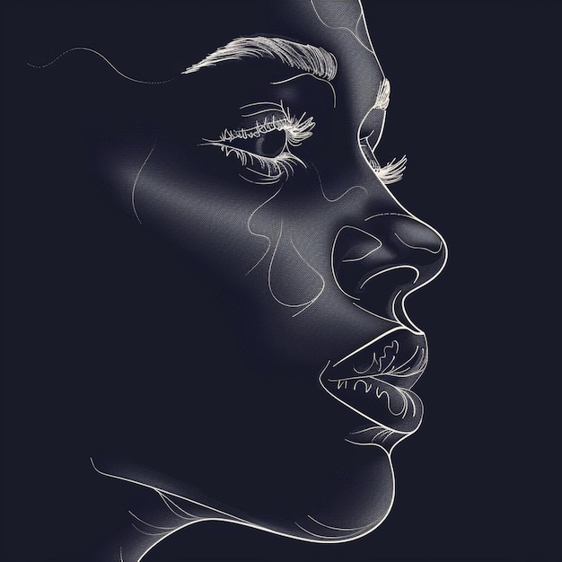 A Women Face Flat Minimal Lineart Black Background