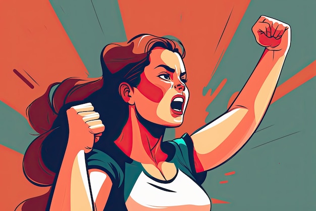 Women fighting for their rights tired of the inequality suffered for years Female empowerment Color illustration Generative AI