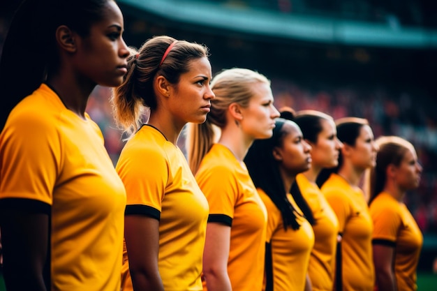 women football players lining up before a game Created with generative AI technology