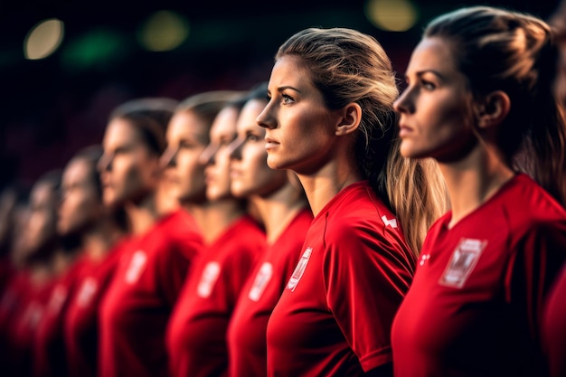 women football players lining up before a game Created with generative AI technology