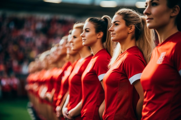 women football players lining up before a game Created with generative AI technology