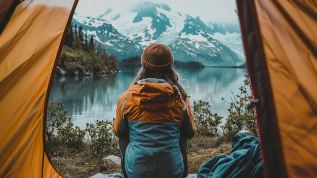 Photo women go camping experience nature to relax