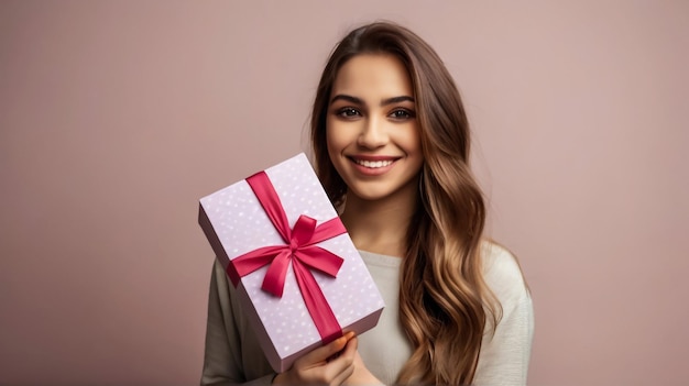 women holding gift box Beautiful greeting card for International Womens Day