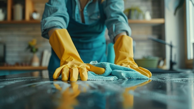 a women is cleaning