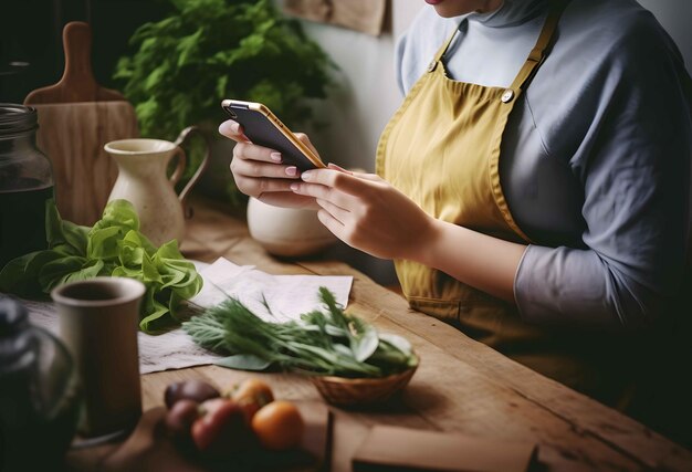 women in the kitchen using tab to do online shopping