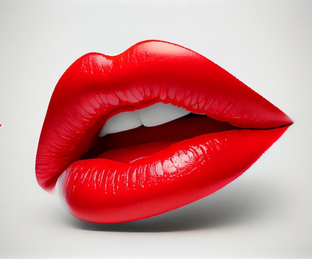 Women lips with red lipstick on a white background The girl's mouth is attractive