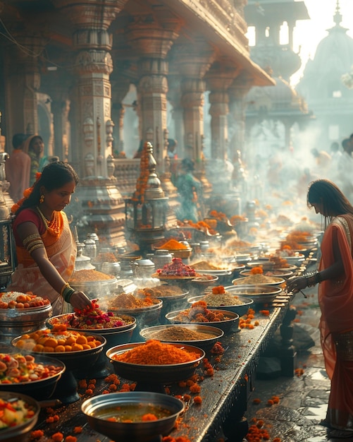 Women Offering Traditional Sweets Delicacies Background