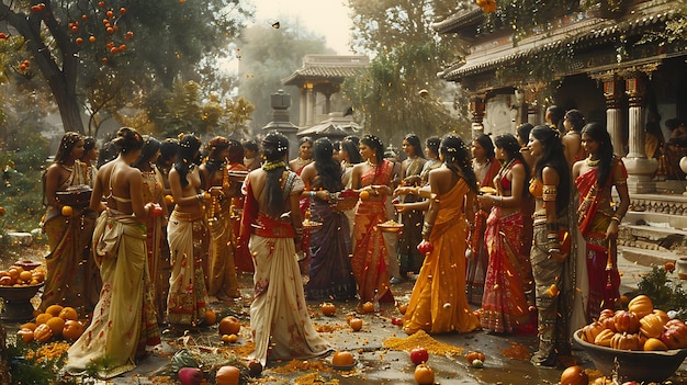 Women participating a classical harvest festival