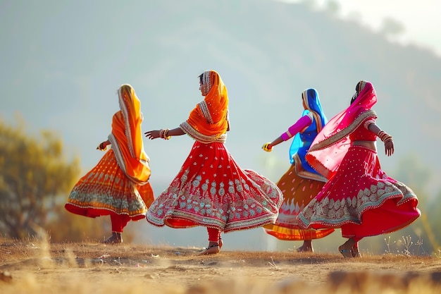 Women performing the Ghoomar dance indian illustration background