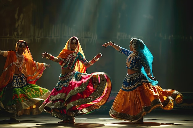 Women performing the Ghoomar dance indian illustration background