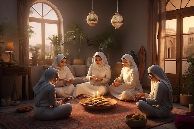 Women preparing eid alfitr at home