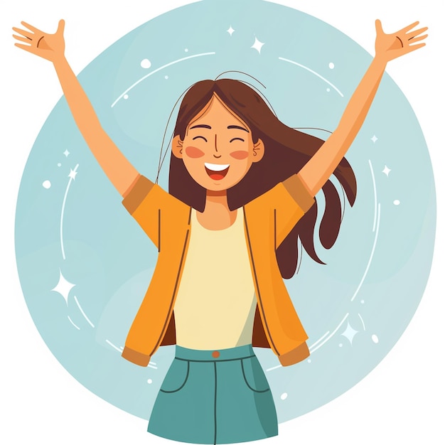 Photo women raising hands happy cartoon illustration clipart cheering