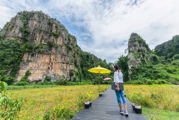 women relaxed and enjoying the nature at Noen Maprang of Phitsanulok district