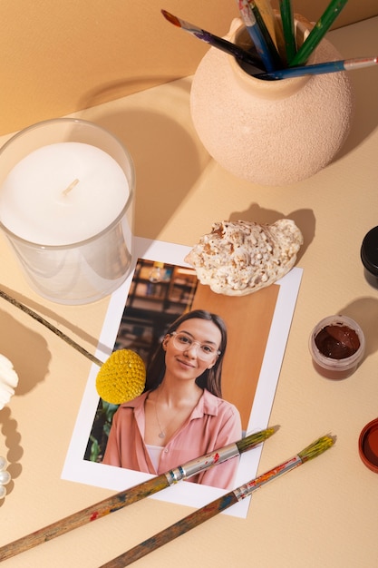 Women's day still life with makeup and jewelry