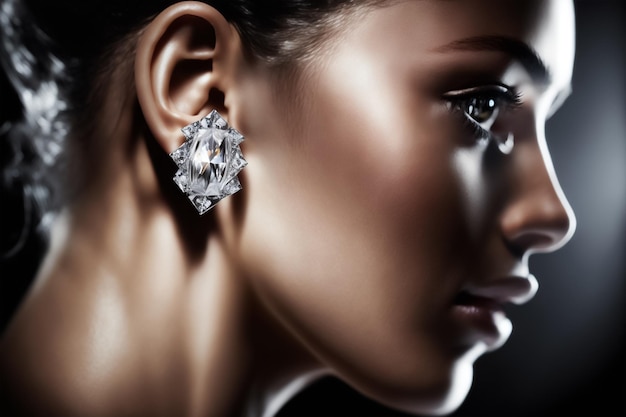 A Women's Elegant Charm of Gold and Diamond Earrings. Generative AI