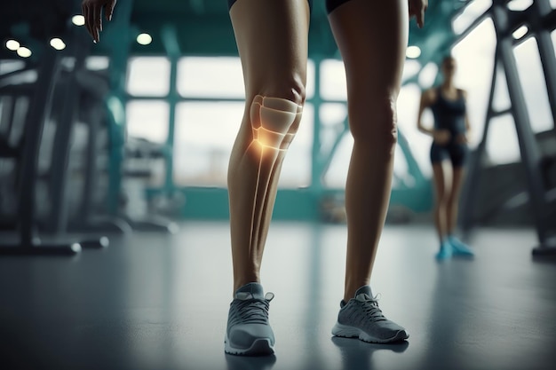 Women's leg and knee pain after a workout at the gym Treatment of joints and leg injuries AI Generation