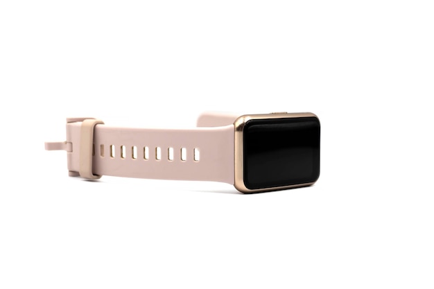 Women's smart watch with a pink strap on a white background