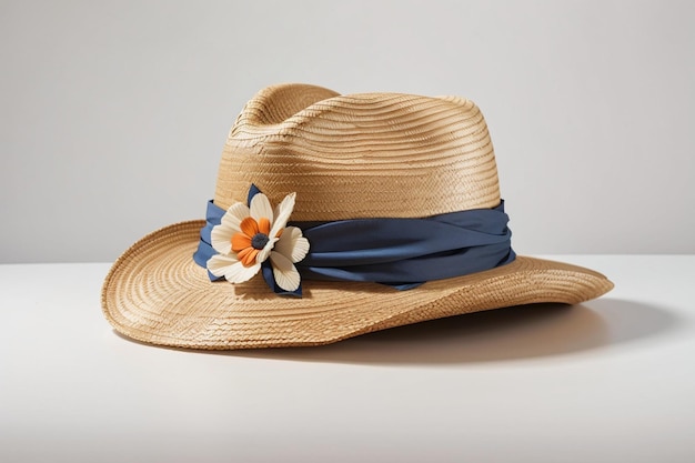 Women's straw hat on white background