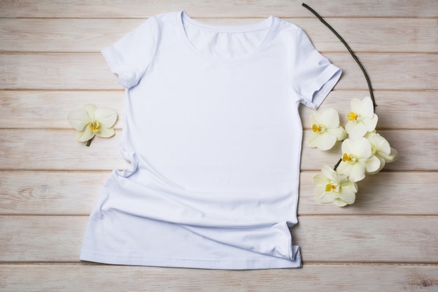 Women's T-shirt with yellow orchid