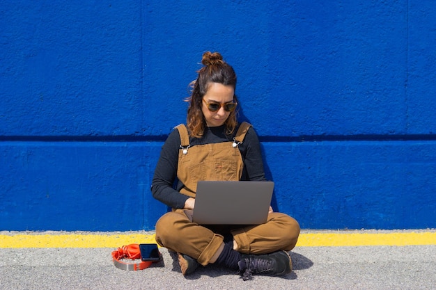 Women sunglasses computer headphones street phone