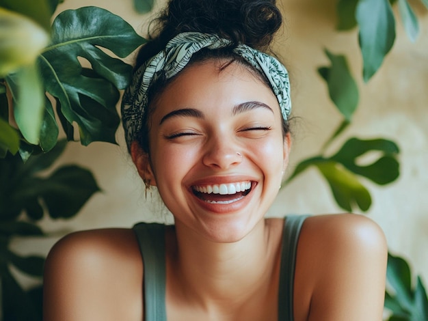 Photo a women taking care of themselves and looking happy