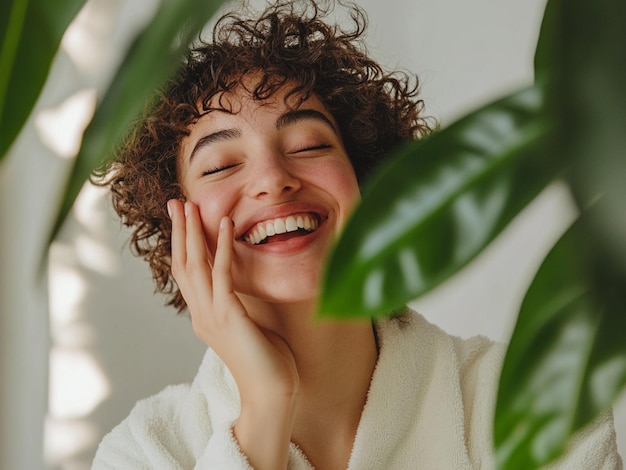 Photo a women taking care of themselves and looking happy