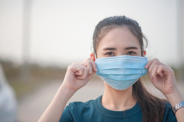 Women use medical mask prevent coronavirus covid19