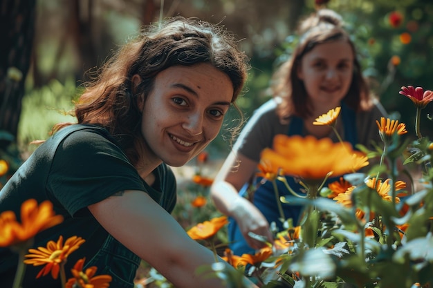 Women Volunteering in Nature Happy Friends Together in Park Forest for Community