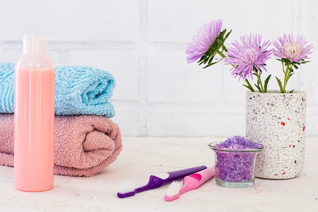 Women wash accessories and cosmetics on a white background