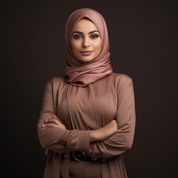 A Women wearing hijab standing with her arms