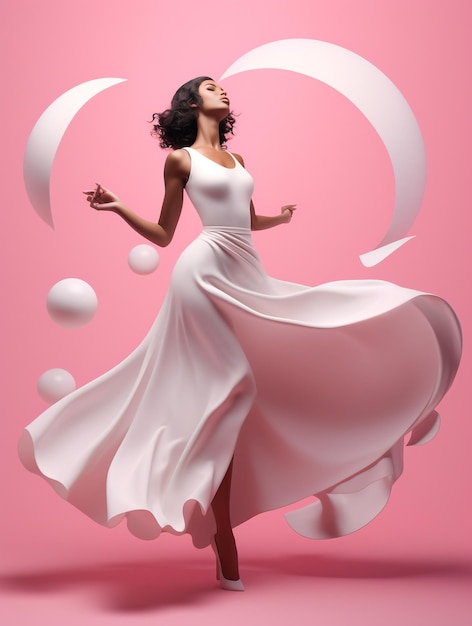 Women in White Dress with Pink Background