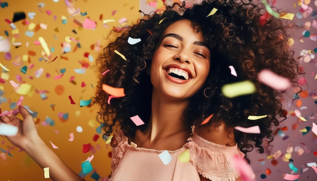 women with curly hair dancing in confetti at a party