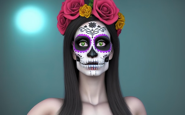 Women with makeup face tattoos halloween for the celebration of mexican festival day of the dead dia de los