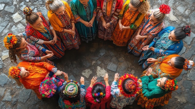 Photo women with traditional clothing are standing in a circle with their hands together