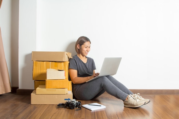 Women working laptop computer from home