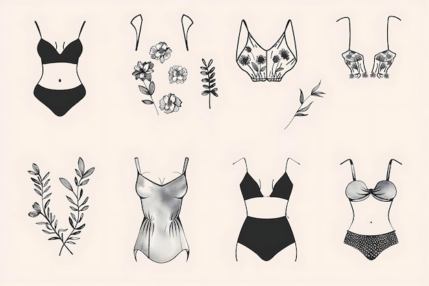 Photo women39s lingerie set hand drawn vector illustration black and white