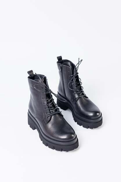 Womens black leather boots on a white background Shoes and options for its layout Autumn shoes Boots Autumn boots Shoes close up