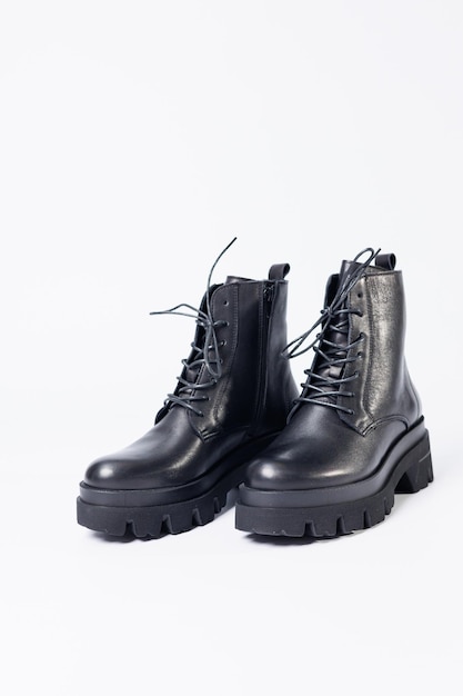 Womens black leather boots on a white background Shoes and options for its layout Autumn shoes Boots Autumn boots Shoes close up