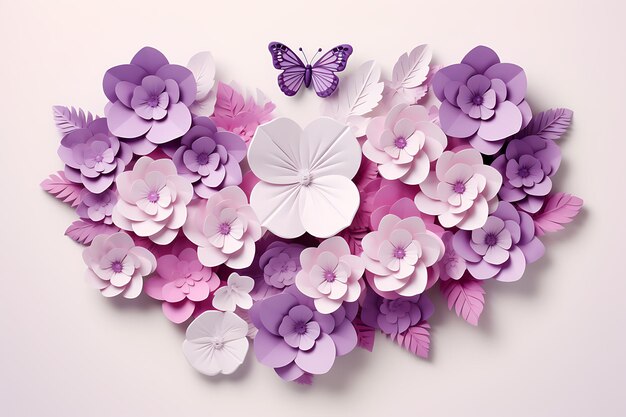 Womens day floral decorations with buttlefly and heart shape