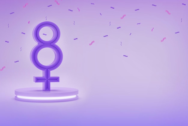 Womens Day Podium with the number 8 and woman symbol with confetti Celebration of 8 March