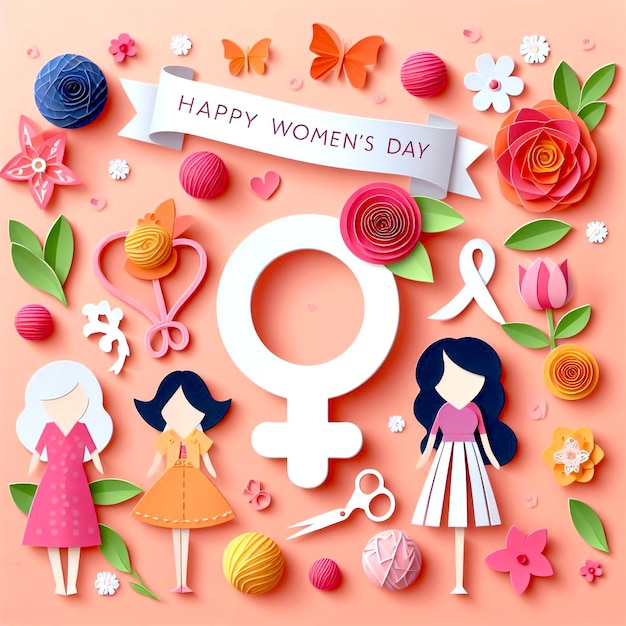 womens day with pink pattern background and typography