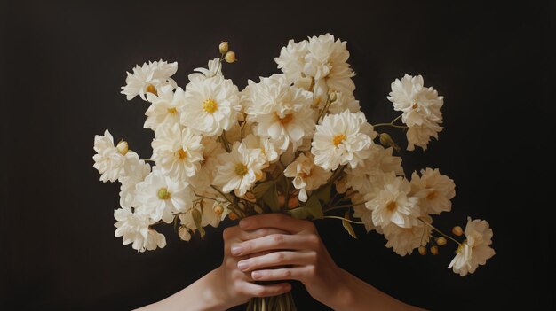 Womens hands hold daisy wildflowers generative AI