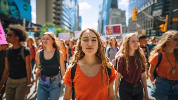 Womens march Diverse participants walking down a street Fight for womens rights AI Generated