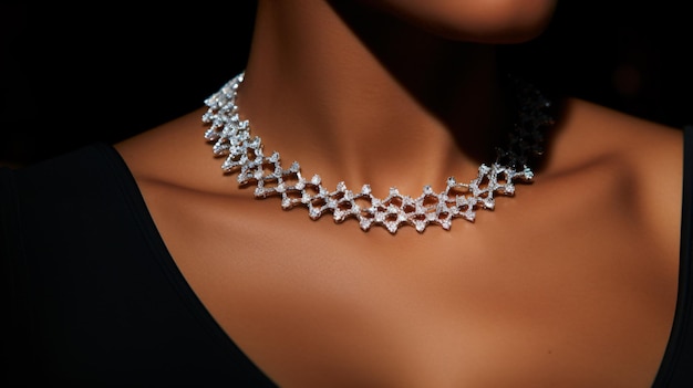 Womens neck close up with a diamond necklace