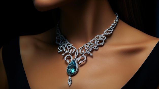 Womens neck close up with a diamond necklace